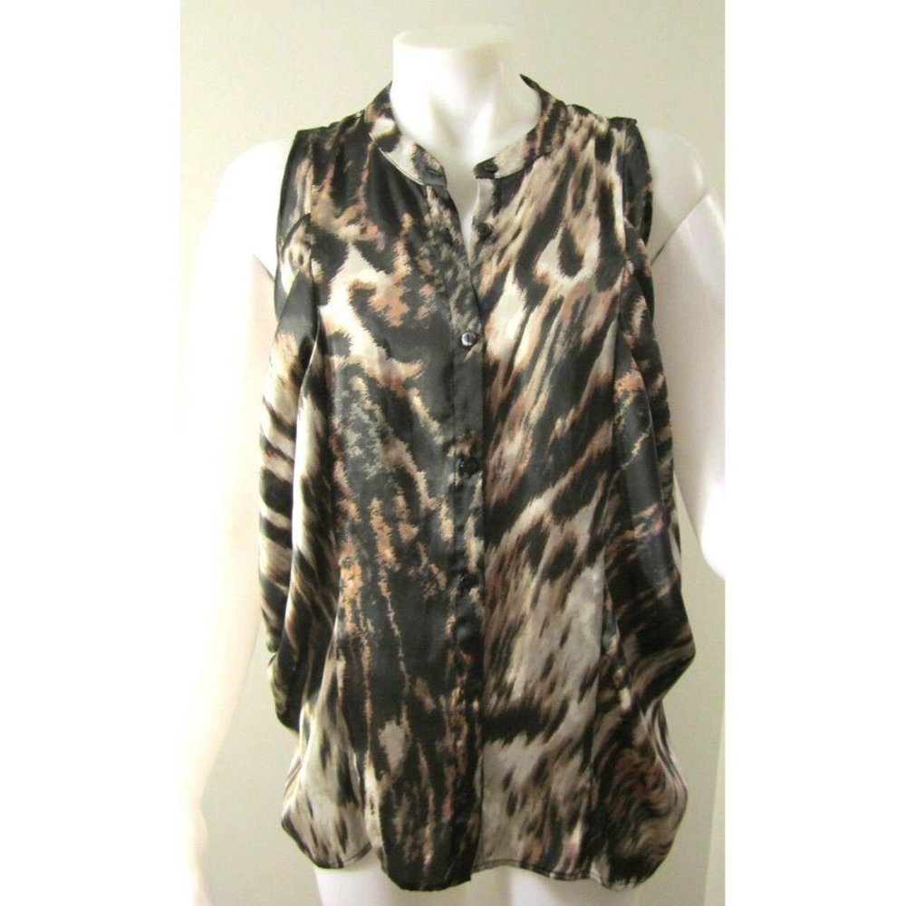 H And M Women's Sleeveless Blouse Size 12 Button Up Ruched Sides